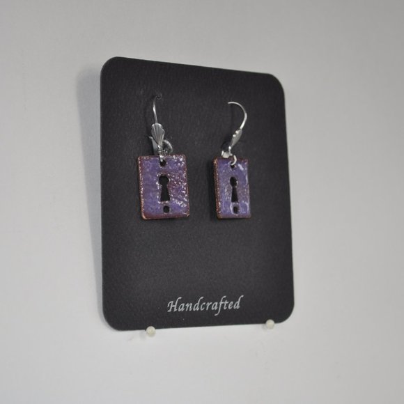 Purple Enameled Lock Earrings - Picture 1 of 1